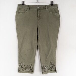 Chico's Jeans Sz 3 US 16 XL Olive Green So Slimming Girlfriend Slim Leg Crop